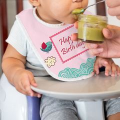 Happy Birthday Text Printed Personalised Baby Bib Soft Polyester Fabric