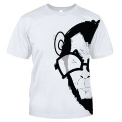 White Half face Monkey Design Fully Print Mens T-shirt 