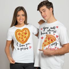 Pizza Lovers Design Couple T-shirts Combo - Black