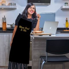 Mom, Dad & Me Printed Black Color Full Apron For Family Gift For Husband & Wife