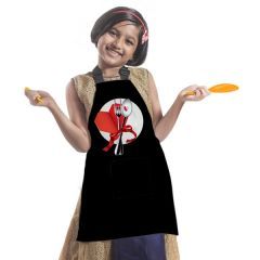 Black Color Theme Kids Apron Customised with Name, Text, Image and Designs