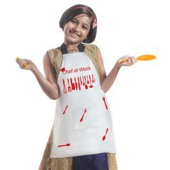 Chef At Work Text Printed White and Red Color Mixed Kids Apron For Kitchen and Gift