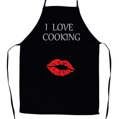 I Love Cooking Text Printed Customised Black Color Apron For Her Gifting 