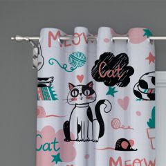 Cat Cartoon Image Printed Customised Design Door Curtain Set Of 2 in Fabric Material