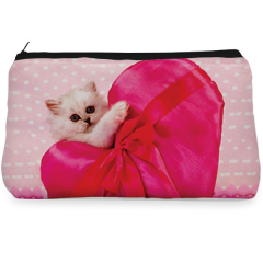 Pink heart cat love Make up pouch
