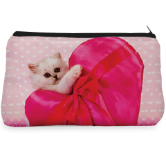 Pink heart cat love Make up pouch