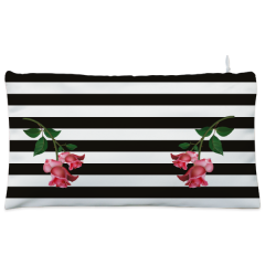 White & black strips floral Cosmetic Pouch