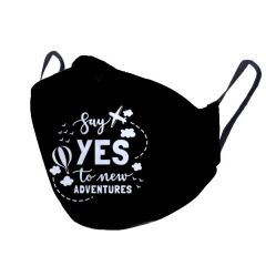 Black Color White Travel Text Printed Face Mask For Travel Lovers, For Outing 