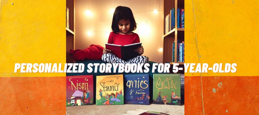  image of a young child sitting in a cozy reading nook, surrounded by personalized storybooks with their name prominently displayed on the covers. The child could be fully engaged in one of the storybooks, captivated by the colorful illustrations and the adventure of being the main character in the book. This image would beautifully depict the magic and wonder that personalized storybooks bring to a child's imagination and reading experience.
